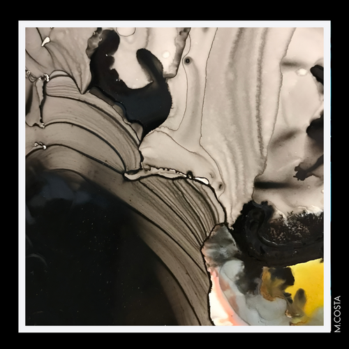 M.COSTA Marcella limited edition silk scarf abstract artwork in black, ivory and gray